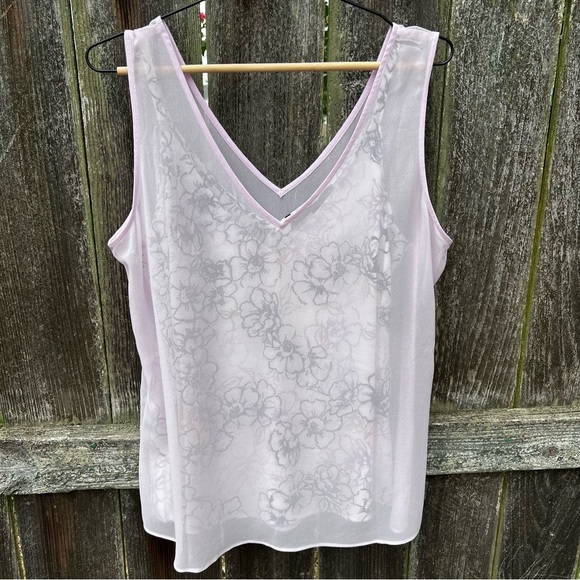 White House Black Market Lilac Breeze and Black Floral Tank Blouse - Picture 3 of 8